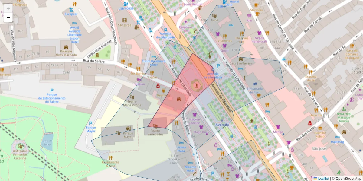 Mapa detalhado do código postal 1269-052 com limites, códigos postais vizinhos e agências dos correios