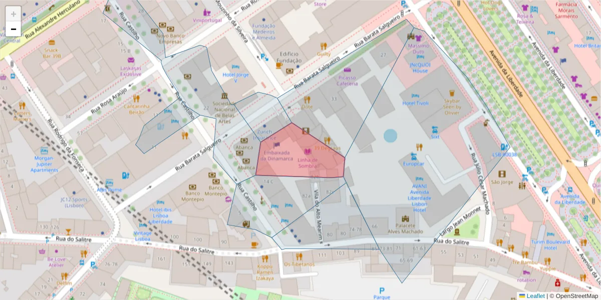 Mapa detalhado do código postal 1269-077 com limites, códigos postais vizinhos e agências dos correios
