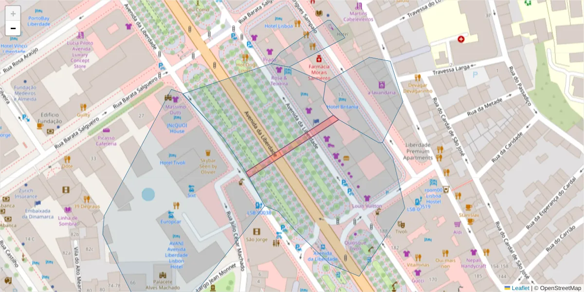 Mapa detalhado do código postal 1269-121 com limites, códigos postais vizinhos e agências dos correios