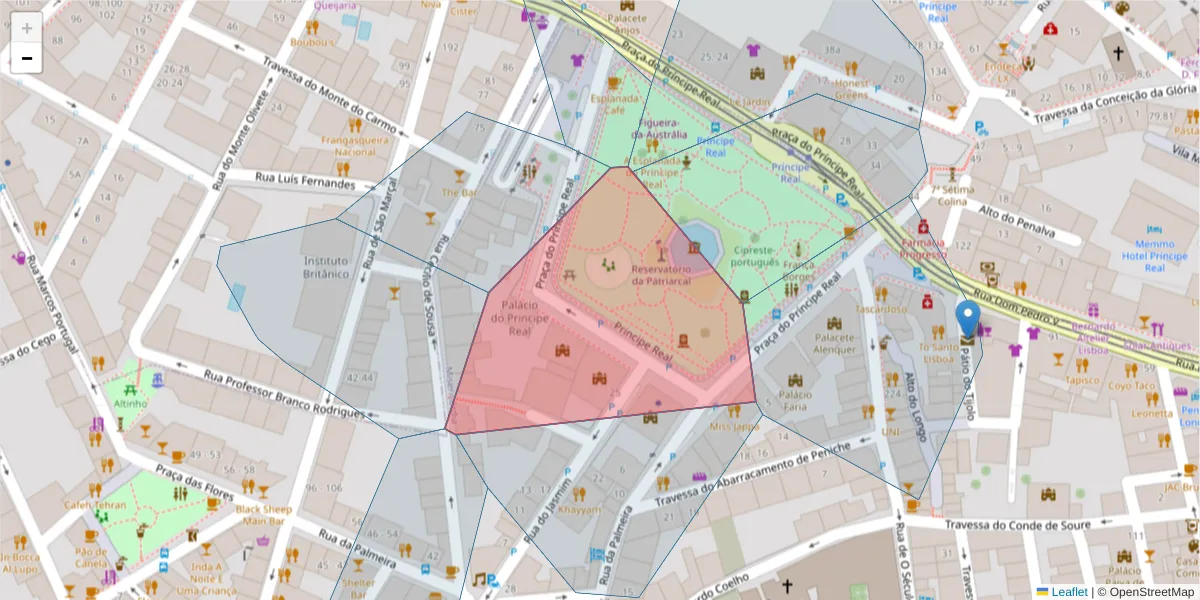 Mapa detalhado do código postal 1269-127 com limites, códigos postais vizinhos e agências dos correios