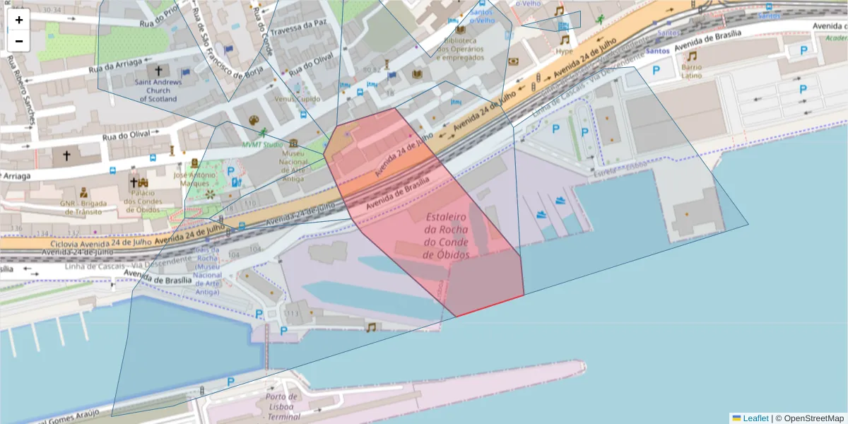 Mapa detalhado do código postal 1280-870 com limites, códigos postais vizinhos e agências dos correios