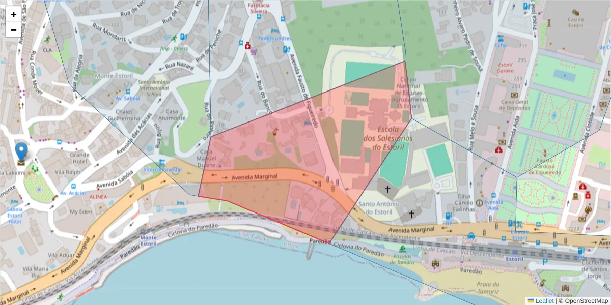 Mapa detalhado do código postal 1300-785 com limites, códigos postais vizinhos e agências dos correios