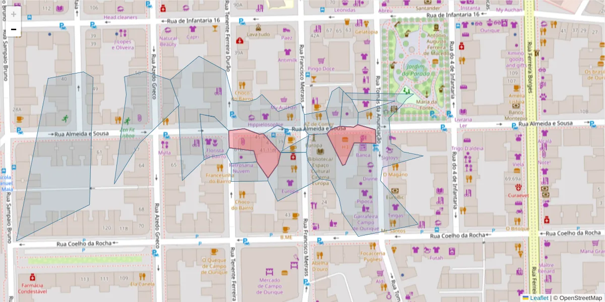 Mapa detalhado do código postal 1350-008 com limites, códigos postais vizinhos e agências dos correios