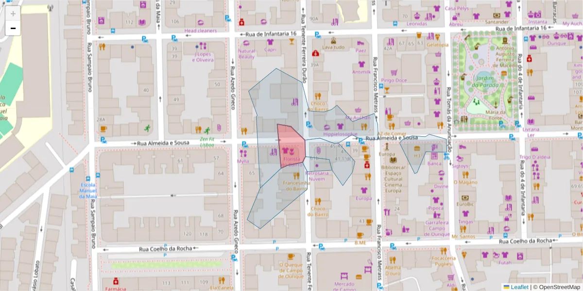 Mapa detalhado do código postal 1350-009 com limites, códigos postais vizinhos e agências dos correios