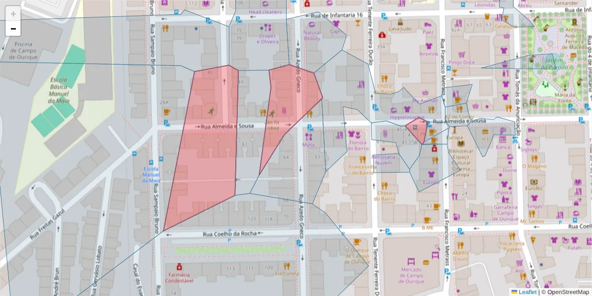 Mapa detalhado do código postal 1350-010 com limites, códigos postais vizinhos e agências dos correios