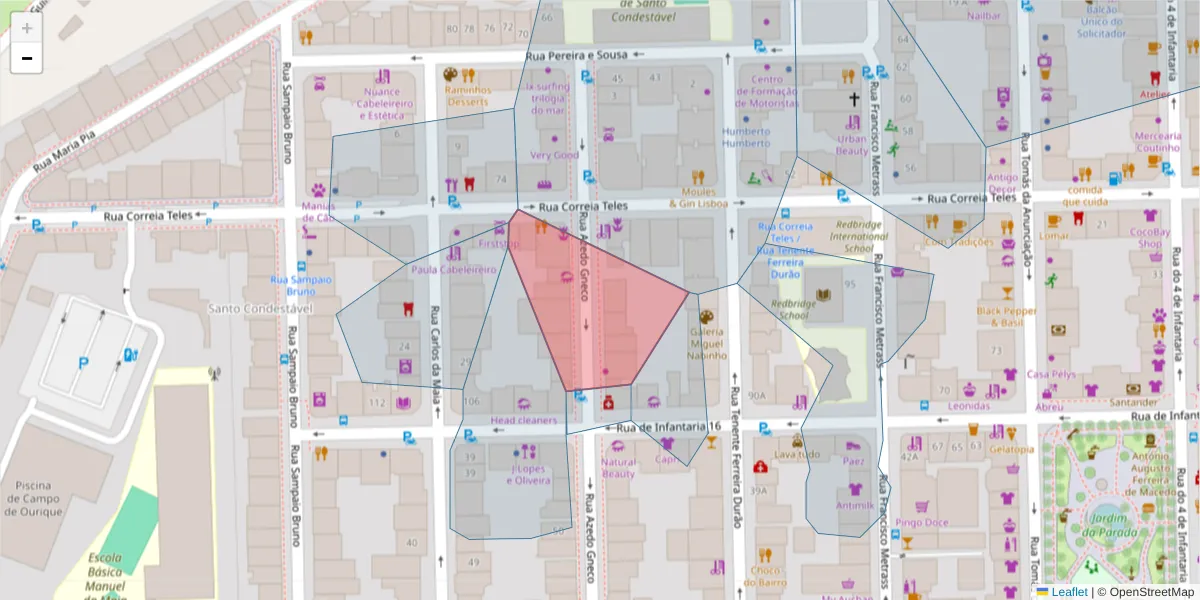 Mapa detalhado do código postal 1350-014 com limites, códigos postais vizinhos e agências dos correios
