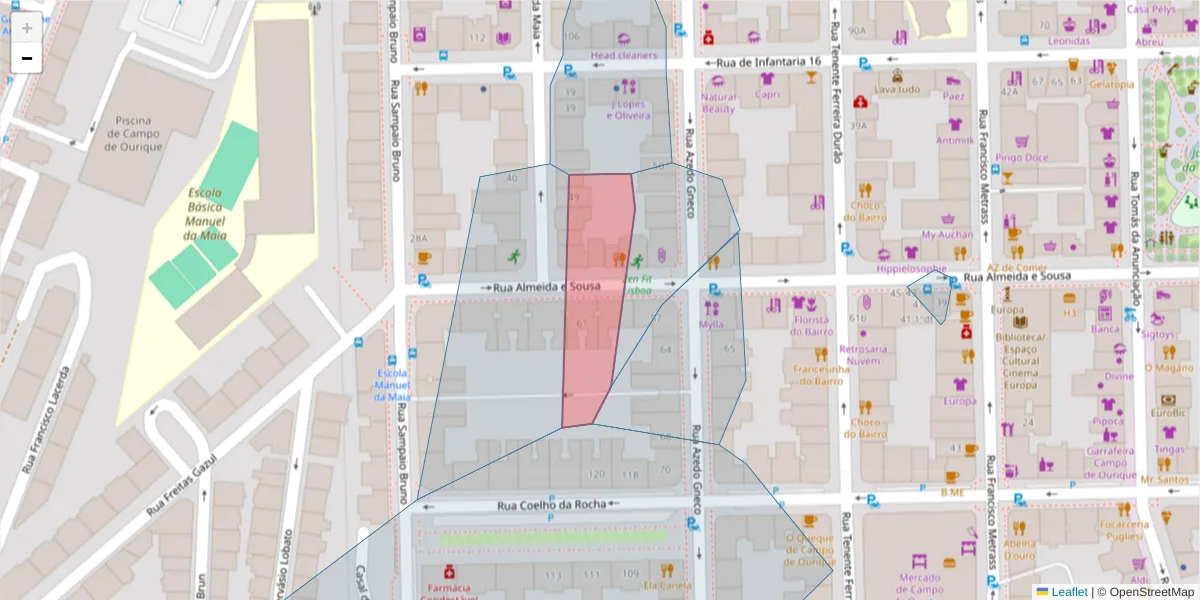 Mapa detalhado do código postal 1350-015 com limites, códigos postais vizinhos e agências dos correios