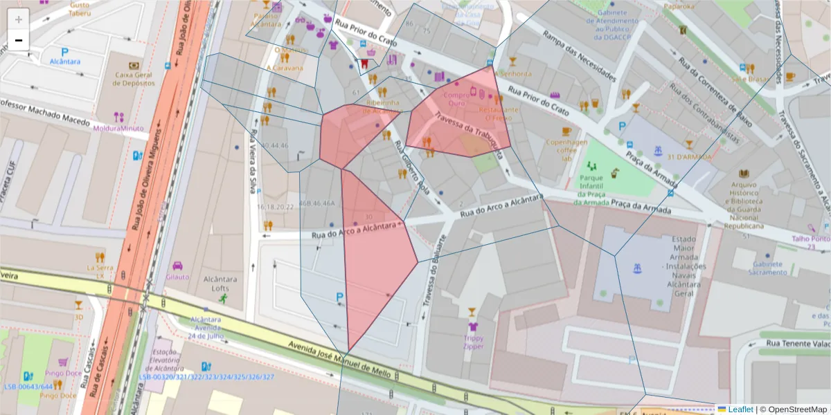 Mapa detalhado do código postal 1350-019 com limites, códigos postais vizinhos e agências dos correios