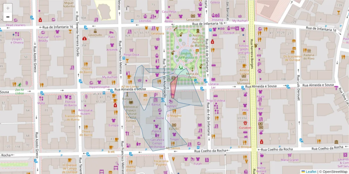 Mapa detalhado do código postal 1350-072 com limites, códigos postais vizinhos e agências dos correios