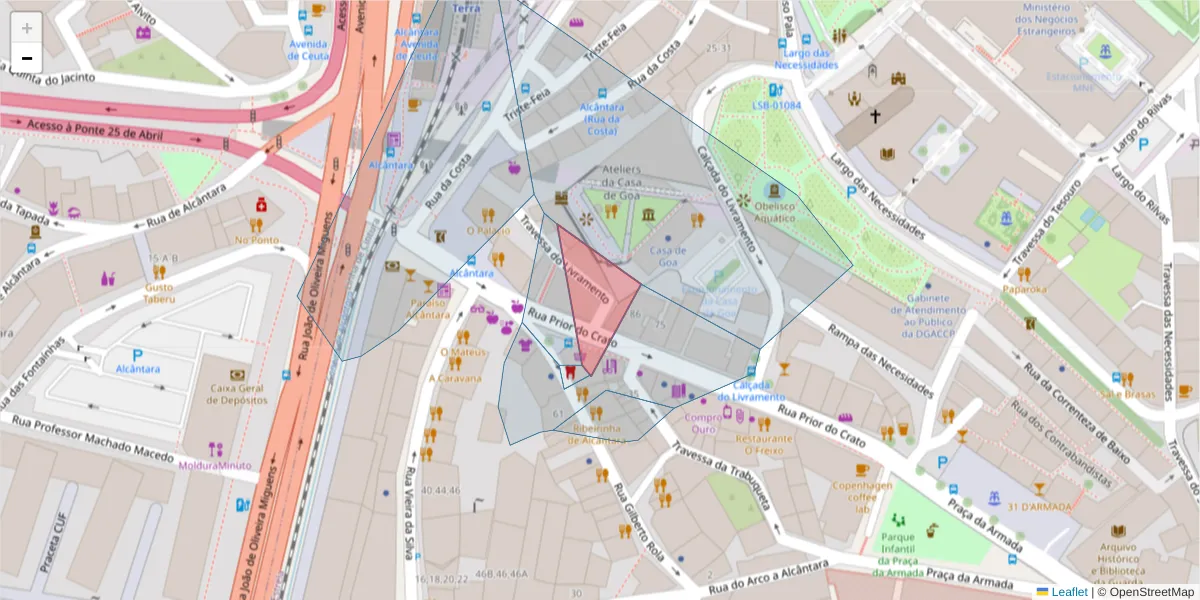 Mapa detalhado do código postal 1350-111 com limites, códigos postais vizinhos e agências dos correios