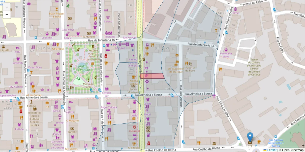 Mapa detalhado do código postal 1350-134 com limites, códigos postais vizinhos e agências dos correios