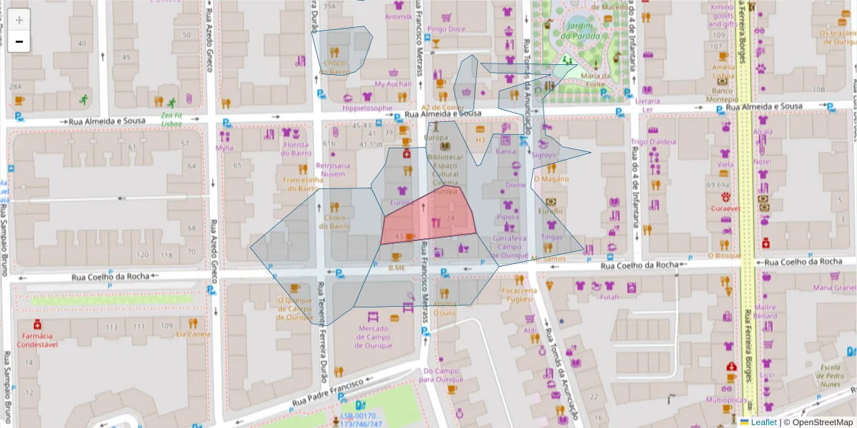 Mapa detalhado do código postal 1350-143 com limites, códigos postais vizinhos e agências dos correios