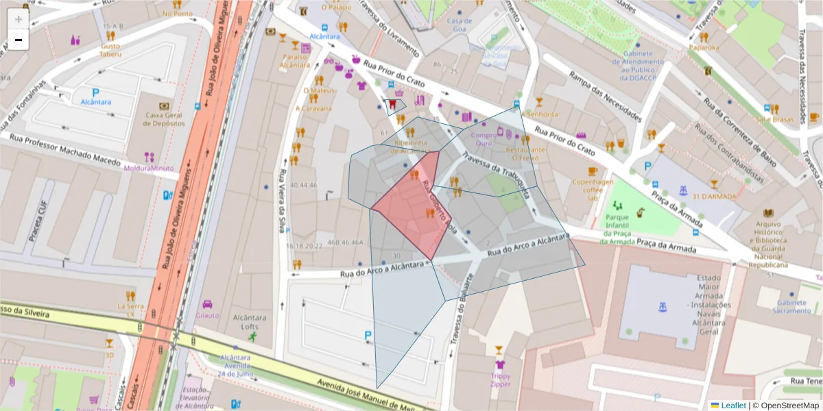 Mapa detalhado do código postal 1350-154 com limites, códigos postais vizinhos e agências dos correios