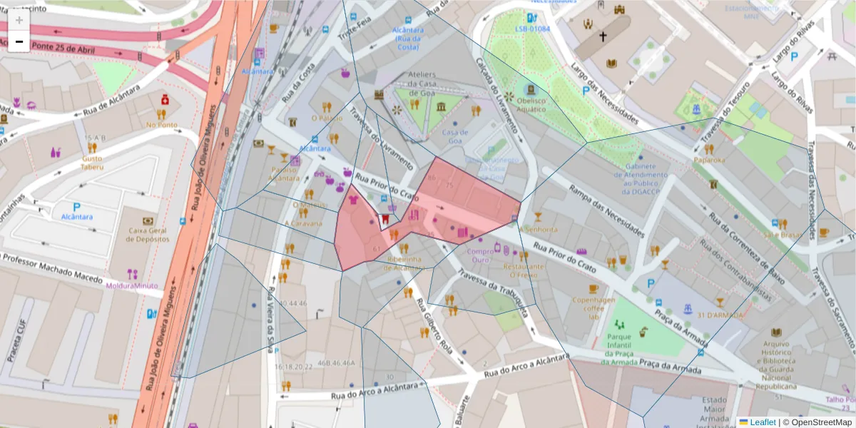 Mapa detalhado do código postal 1350-159 com limites, códigos postais vizinhos e agências dos correios