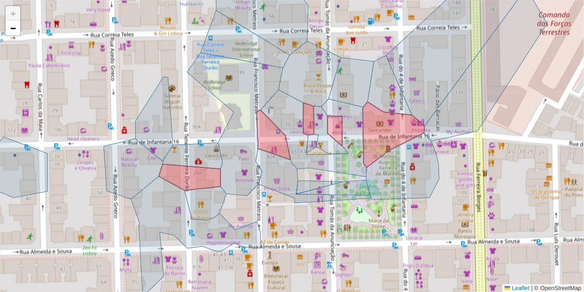 Mapa detalhado do código postal 1350-168 com limites, códigos postais vizinhos e agências dos correios