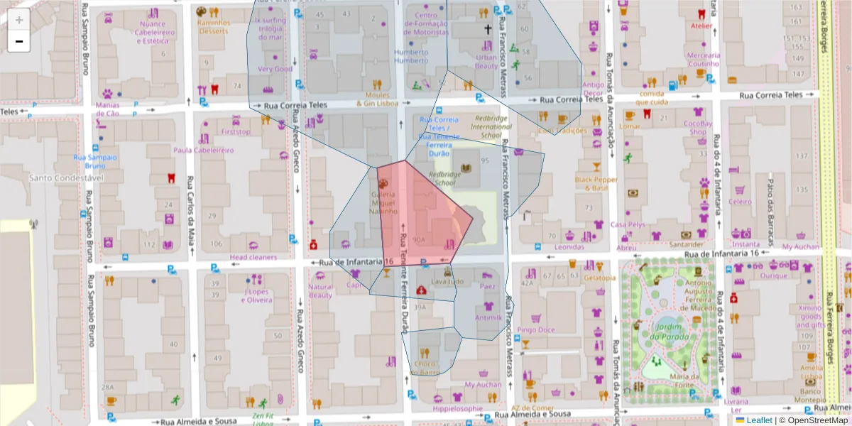 Mapa detalhado do código postal 1350-170 com limites, códigos postais vizinhos e agências dos correios