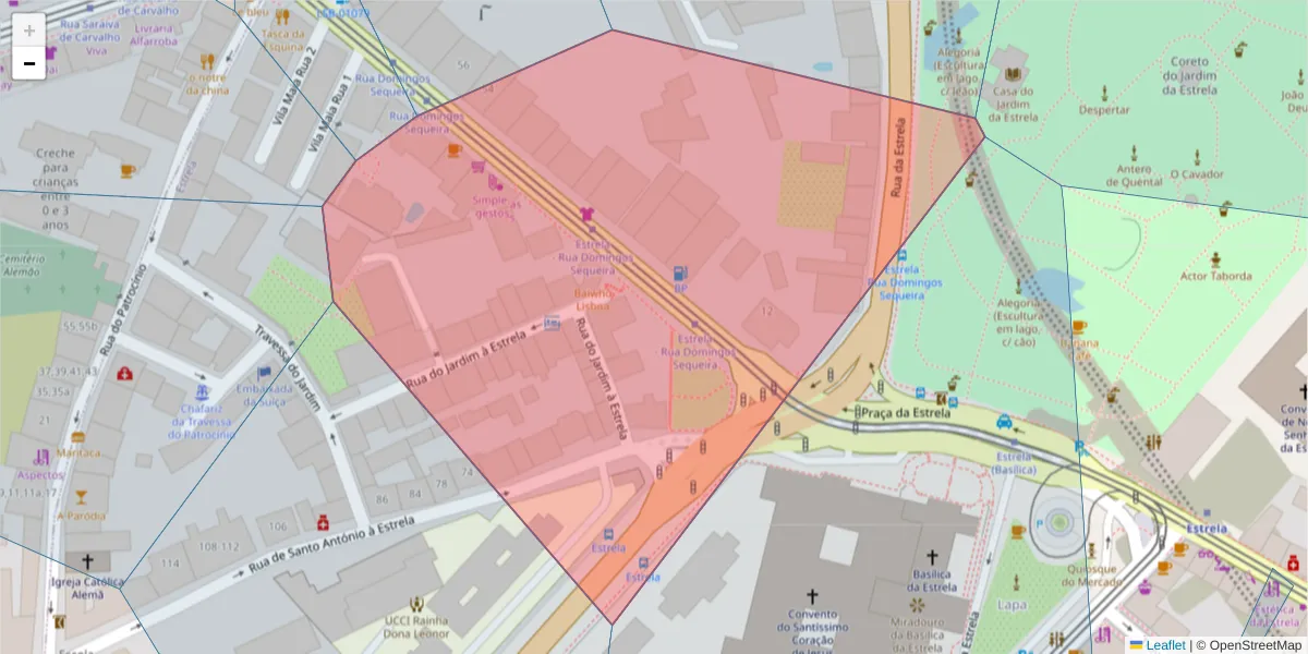 Mapa detalhado do código postal 1350-183 com limites, códigos postais vizinhos e agências dos correios