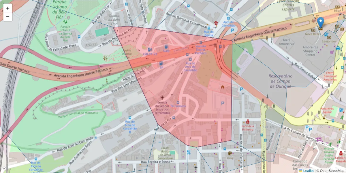 Mapa detalhado do código postal 1350-270 com limites, códigos postais vizinhos e agências dos correios