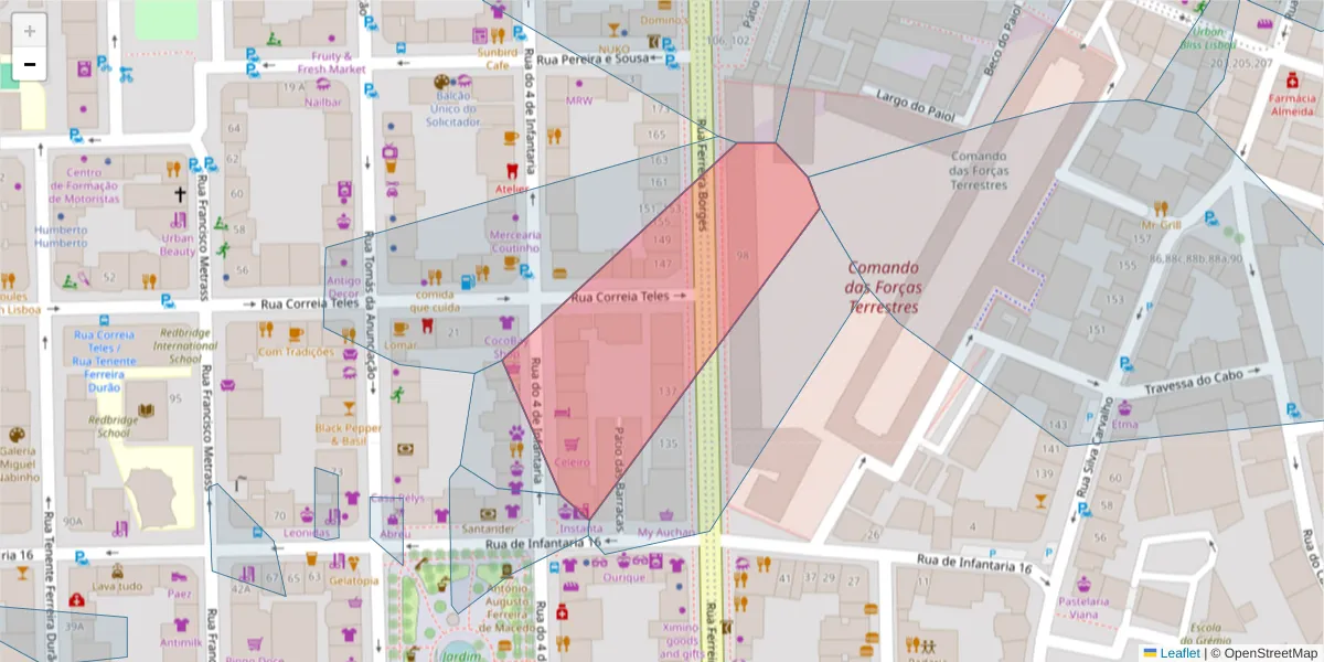 Mapa detalhado do código postal 1350-273 com limites, códigos postais vizinhos e agências dos correios
