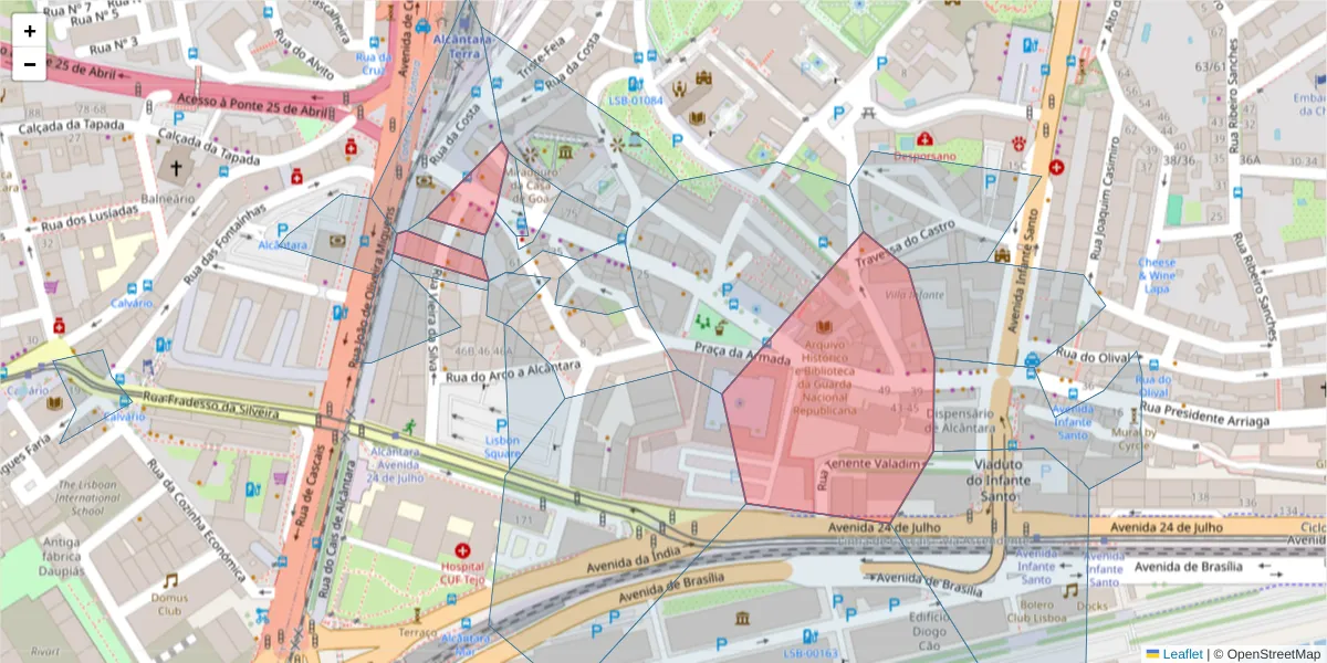 Mapa detalhado do código postal 1350-278 com limites, códigos postais vizinhos e agências dos correios