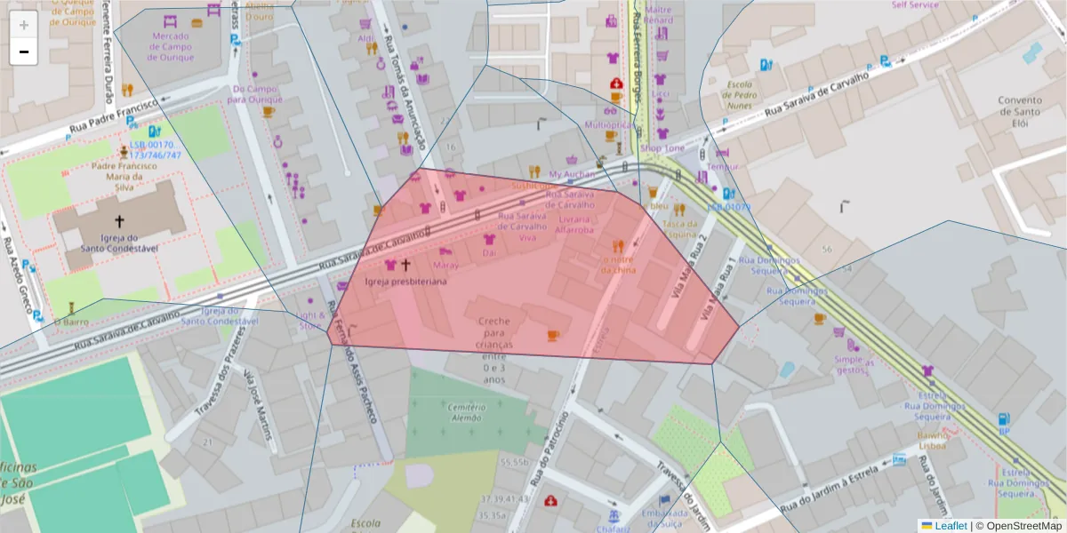 Mapa detalhado do código postal 1350-300 Santo Condestável com limites, códigos postais vizinhos e agências dos correios