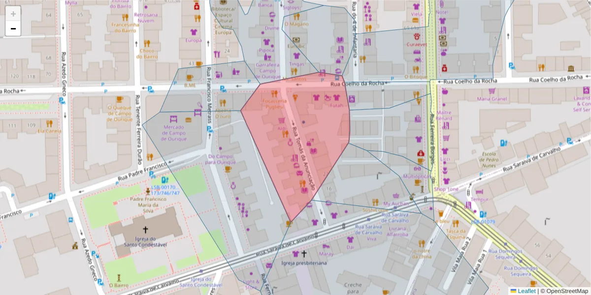 Mapa detalhado do código postal 1350-321 com limites, códigos postais vizinhos e agências dos correios