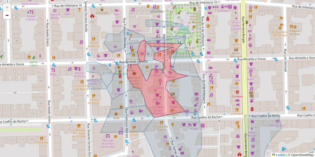 Mapa detalhado do código postal 1350-322 com limites, códigos postais vizinhos e agências dos correios