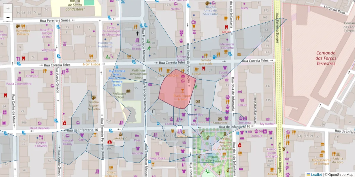 Mapa detalhado do código postal 1350-324 com limites, códigos postais vizinhos e agências dos correios