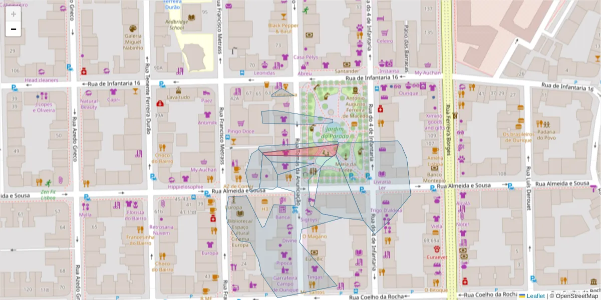 Mapa detalhado do código postal 1350-332 com limites, códigos postais vizinhos e agências dos correios