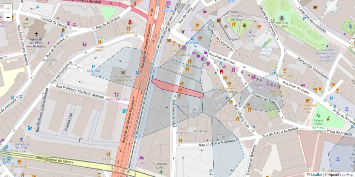 Mapa detalhado do código postal 1350-342 com limites, códigos postais vizinhos e agências dos correios