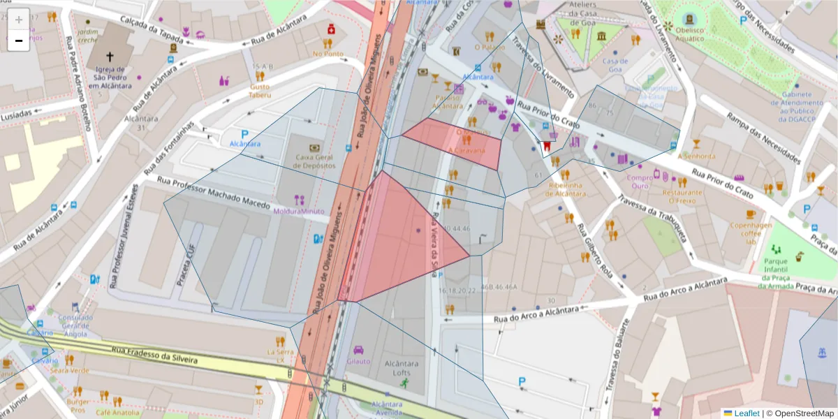 Mapa detalhado do código postal 1350-344 com limites, códigos postais vizinhos e agências dos correios