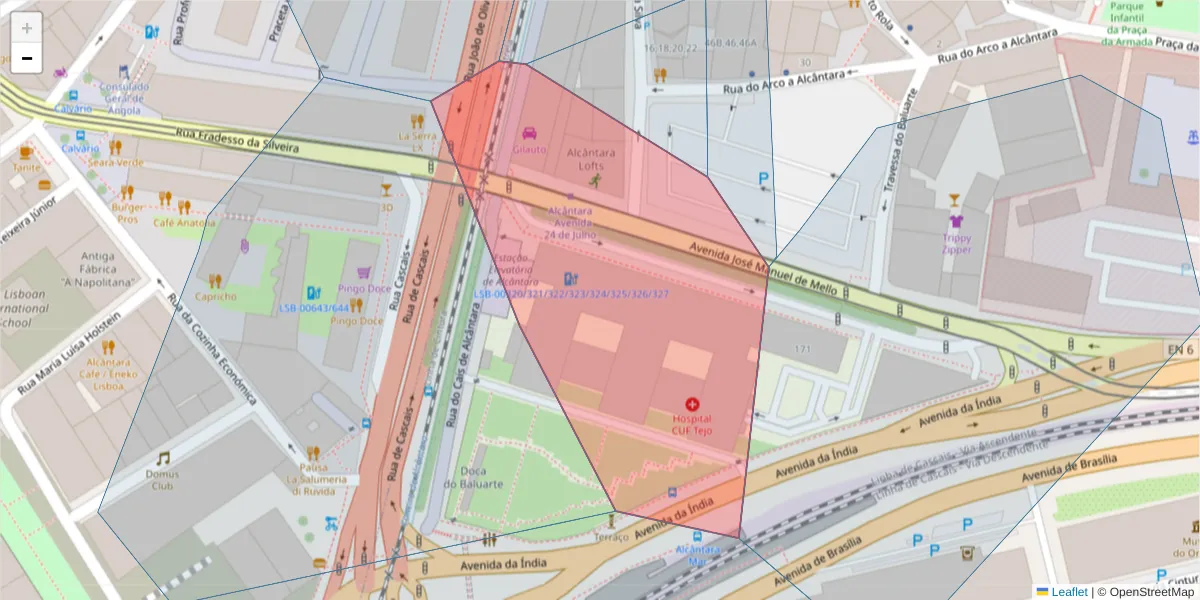 Mapa detalhado do código postal 1350-348 com limites, códigos postais vizinhos e agências dos correios