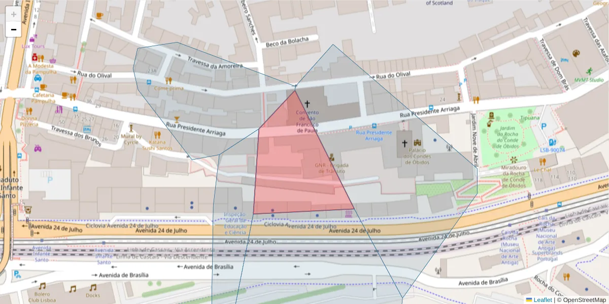 Mapa detalhado do código postal 1399-029 com limites, códigos postais vizinhos e agências dos correios