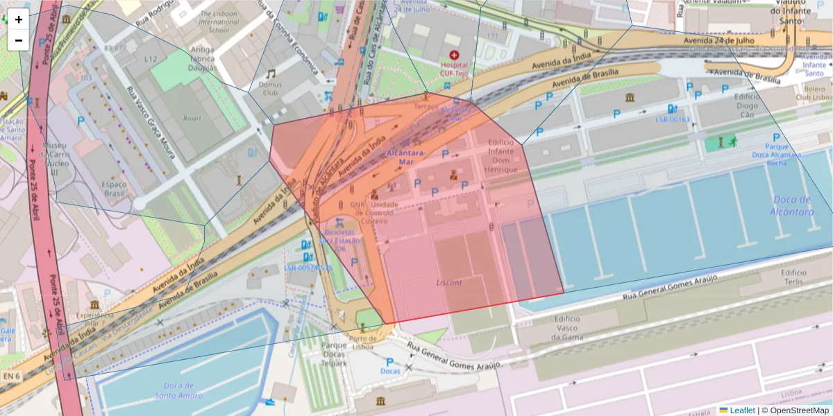 Mapa detalhado do código postal 1399-049 com limites, códigos postais vizinhos e agências dos correios