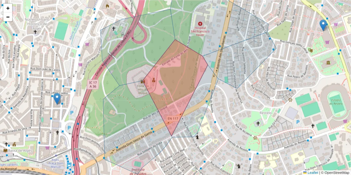 Mapa detalhado do código postal 1449-026 com limites, códigos postais vizinhos e agências dos correios
