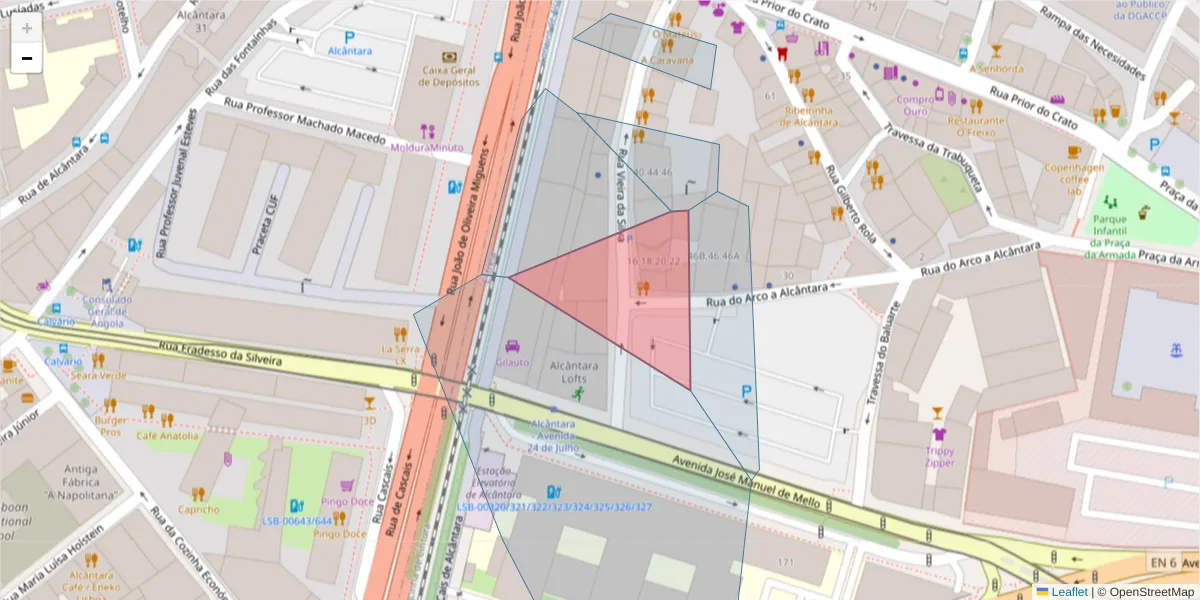 Mapa detalhado do código postal 1500-000 com limites, códigos postais vizinhos e agências dos correios