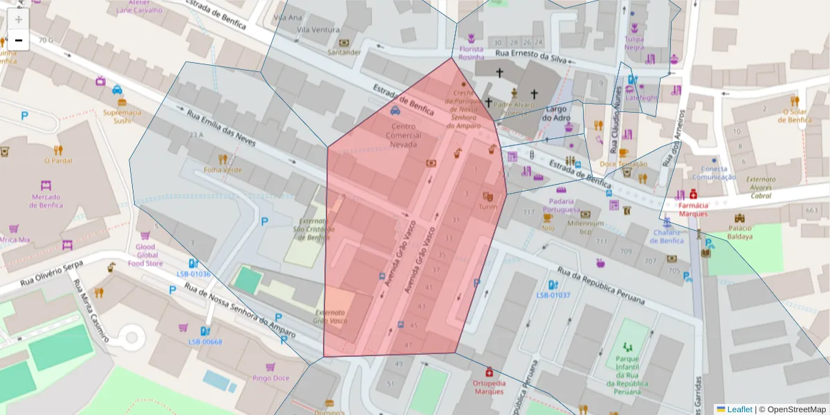 Mapa detalhado do código postal 1500-337 com limites, códigos postais vizinhos e agências dos correios
