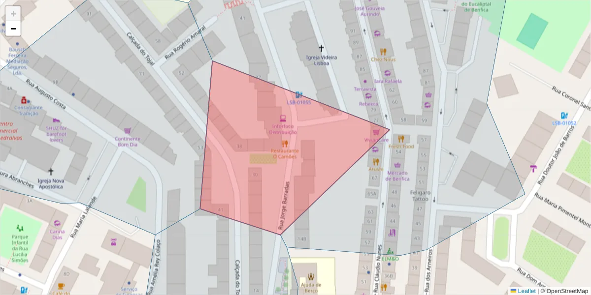 Mapa detalhado do código postal 1500-369 com limites, códigos postais vizinhos e agências dos correios