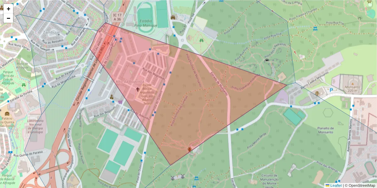 Mapa detalhado do código postal 1500-534 com limites, códigos postais vizinhos e agências dos correios