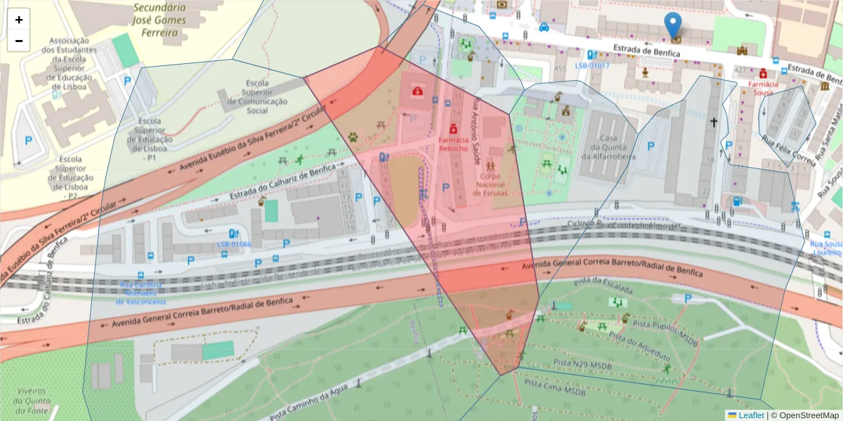 Mapa detalhado do código postal 1500-588 São Domingos de Benfica com limites, códigos postais vizinhos e agências dos correios