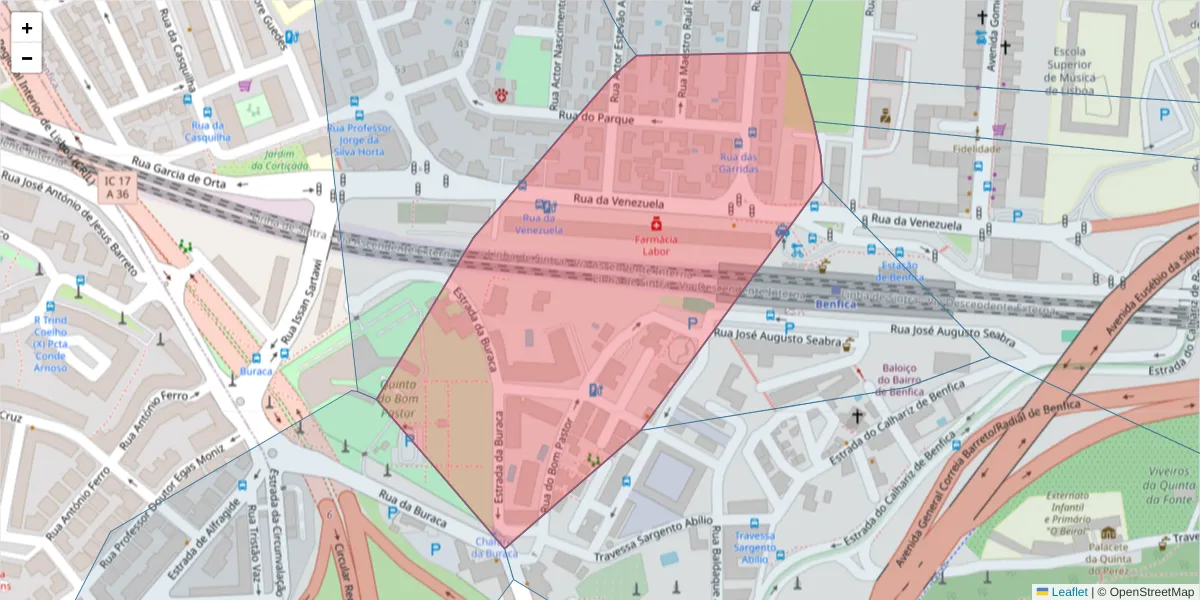 Mapa detalhado do código postal 1500-618 com limites, códigos postais vizinhos e agências dos correios