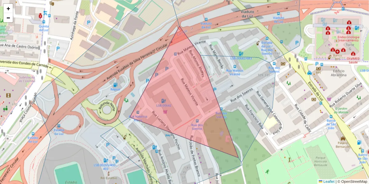 Mapa detalhado do código postal 1500-662 com limites, códigos postais vizinhos e agências dos correios