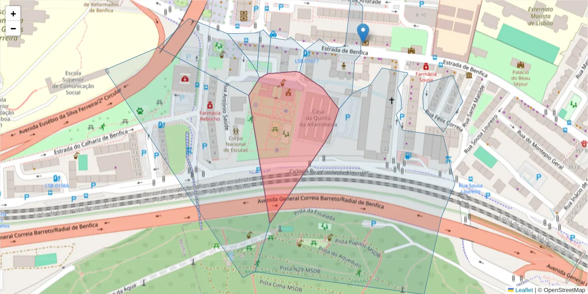Mapa detalhado do código postal 1549-019 com limites, códigos postais vizinhos e agências dos correios