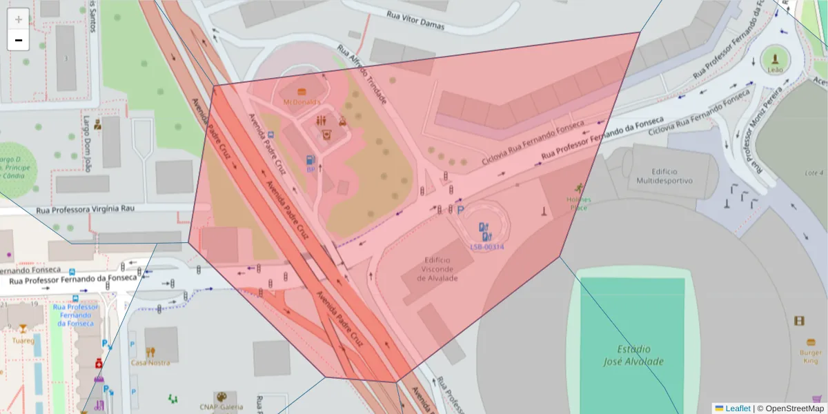 Mapa detalhado do código postal 1600-000 com limites, códigos postais vizinhos e agências dos correios