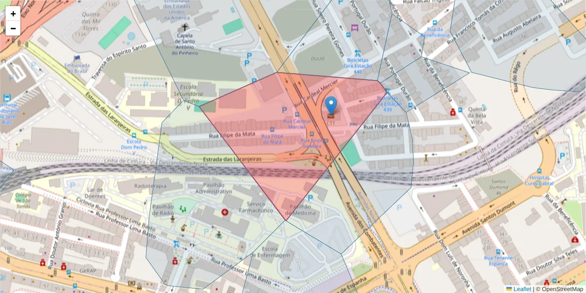 Mapa detalhado do código postal 1600-072 com limites, códigos postais vizinhos e agências dos correios