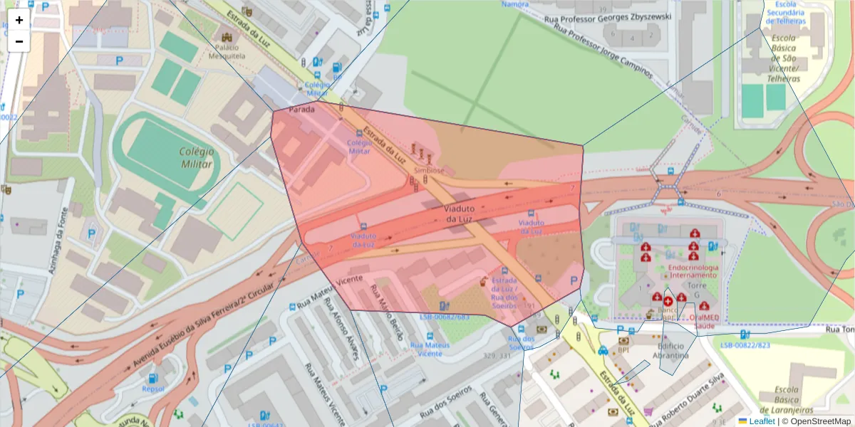 Mapa detalhado do código postal 1600-155 com limites, códigos postais vizinhos e agências dos correios