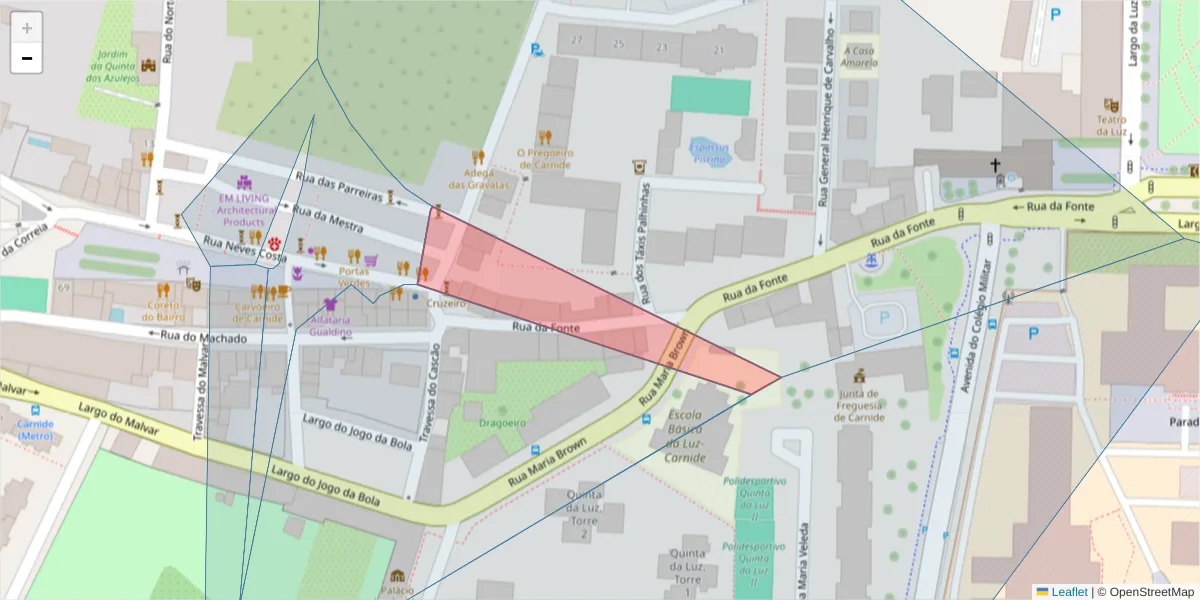 Mapa detalhado do código postal 1600-234 com limites, códigos postais vizinhos e agências dos correios