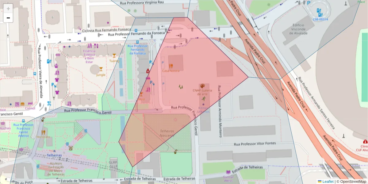 Mapa detalhado do código postal 1600-235 com limites, códigos postais vizinhos e agências dos correios