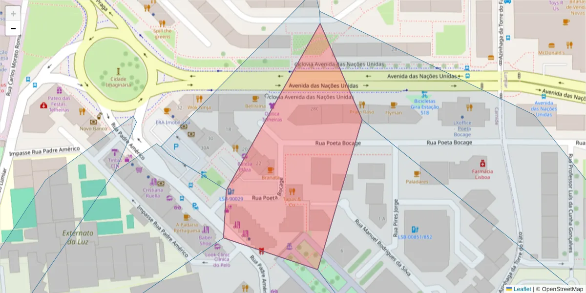 Mapa detalhado do código postal 1600-240 com limites, códigos postais vizinhos e agências dos correios