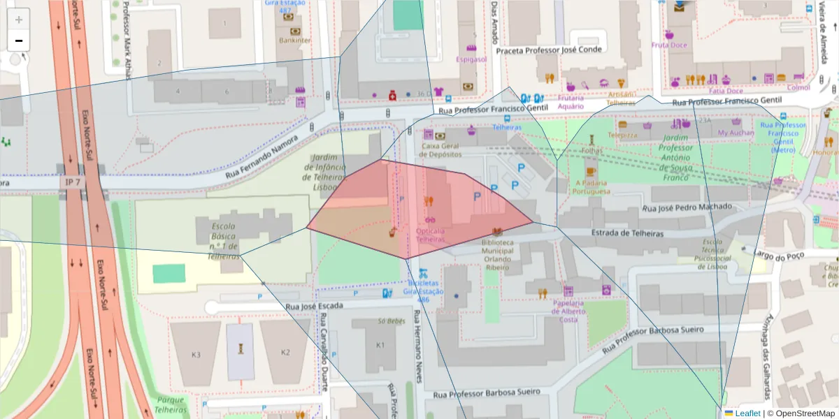 Mapa detalhado do código postal 1600-244 com limites, códigos postais vizinhos e agências dos correios